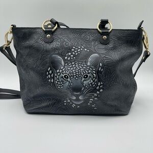 Anuschka Tooled Leather Crossbody Bag Adjustable Strap Cleopatra's Leopard Tote